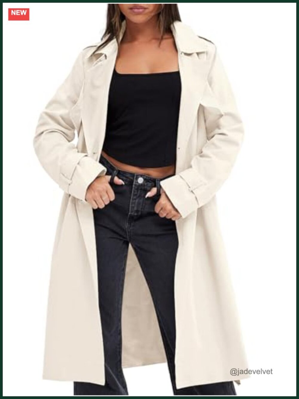 Women's Double Breasted Trench Coat Long Lapel Belted Overcoat Windproof